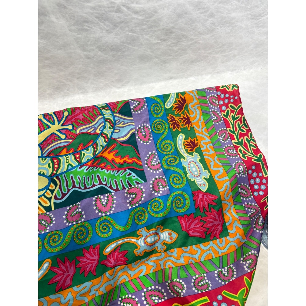 Blu Jan Barwick Silk Scarf Lizard Tropical Tribal Print Square 34x34 Multi Color - Picture 9 of 11